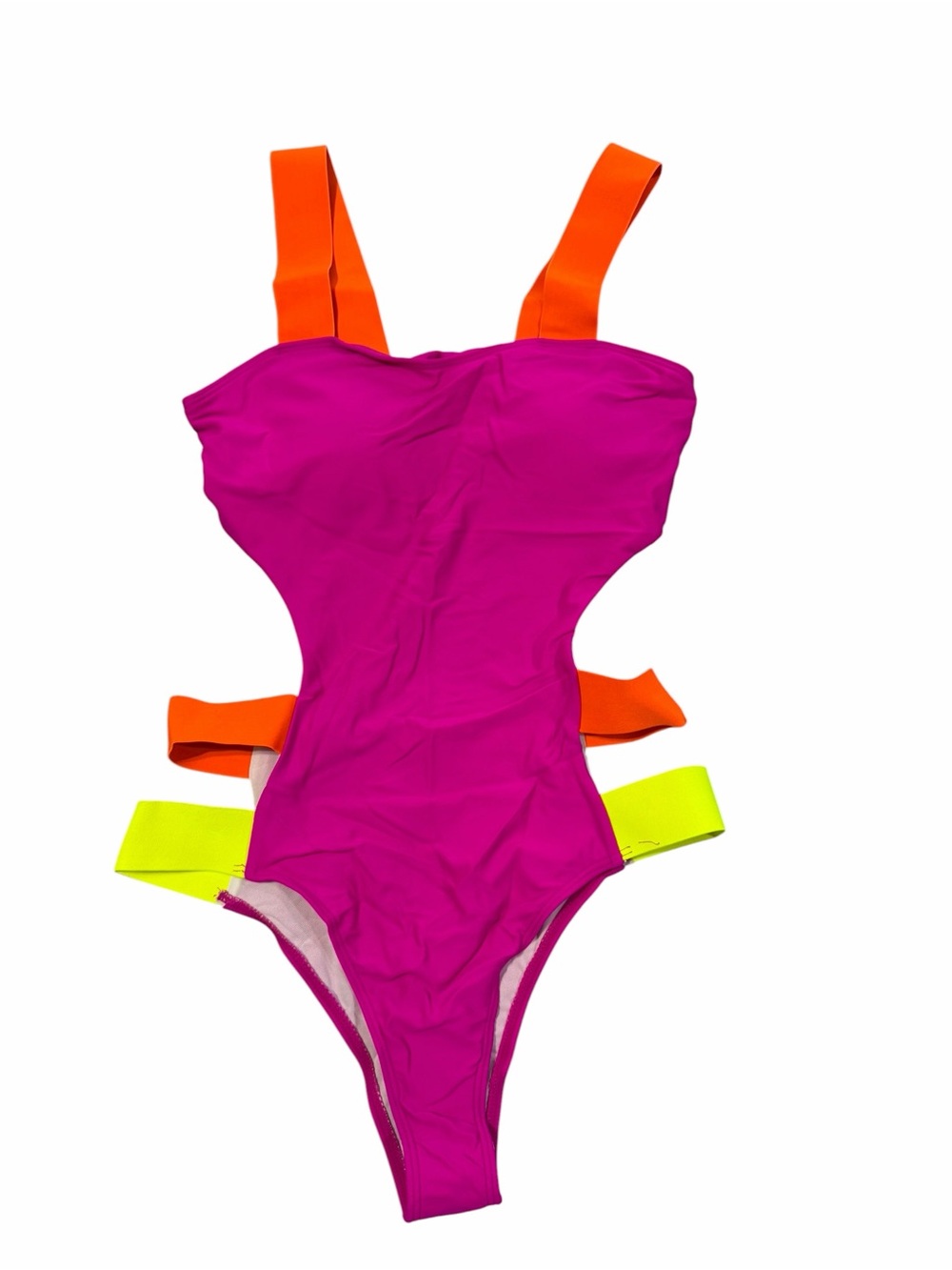 Women's Hot Pink Cut Out Sides One Piece Swim Suit Size Medium #260169
